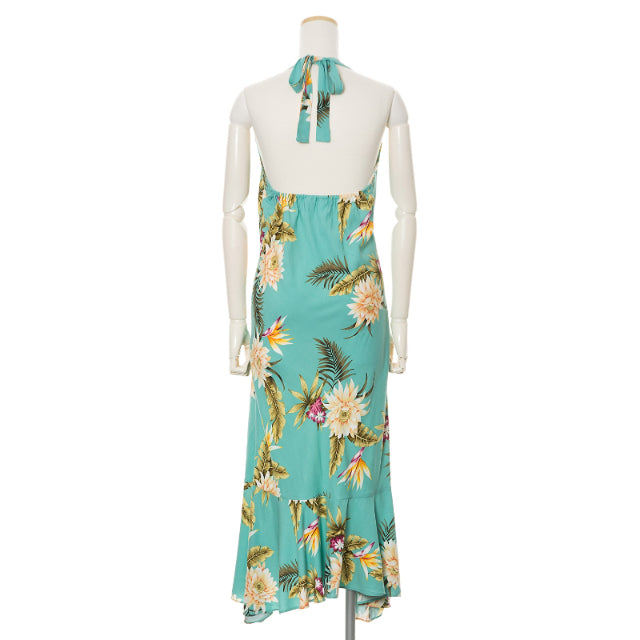 Halter Mid Length Teal Green Ceres Flower Print Hawaiian Dress XL Halter Mid Length Teal Green Ceres Flower Print Hawaiian Dress XL