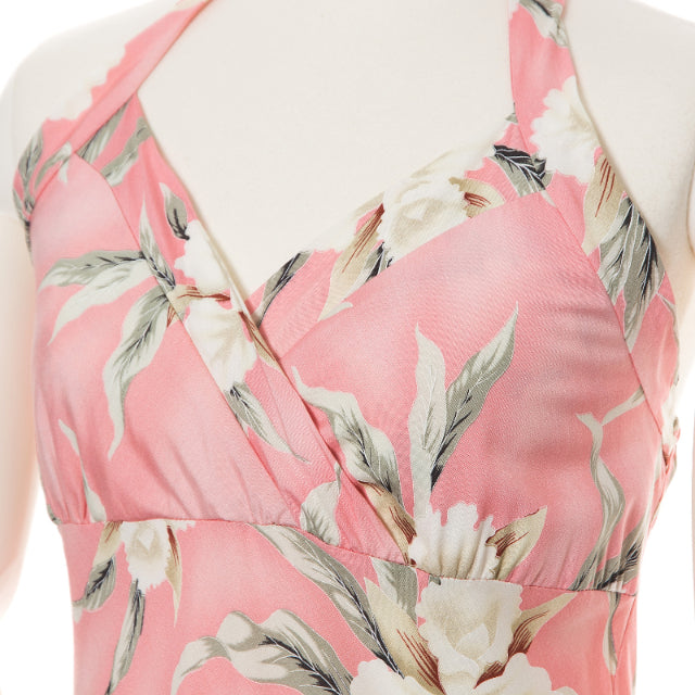 hawaiian halter dress Halter Mid Length Pink Orchid Hawaiian Dress 2XL