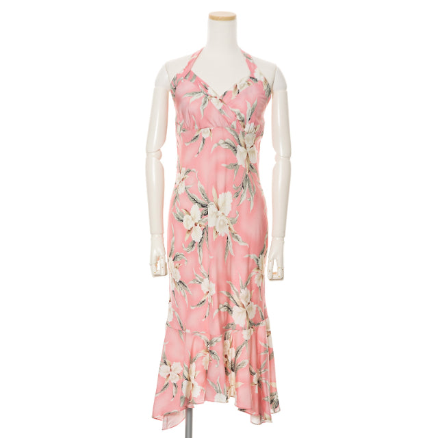 Halter Mid Length Pink Orchid Hawaiian Dress XL Halter Mid Length Pink Orchid Hawaiian Dress XL