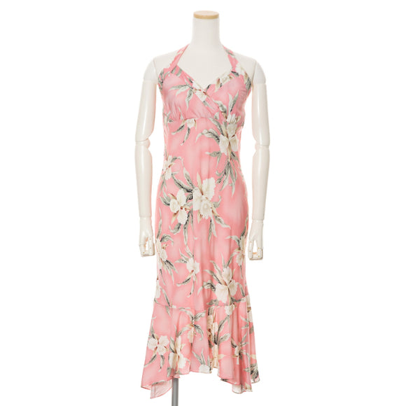 Halter Pink Plumeria Hawaiian Dress