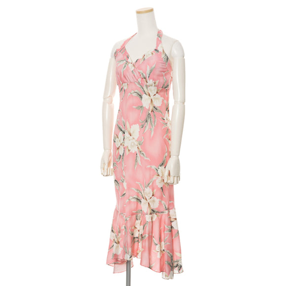 Halter Pink Plumeria Hawaiian Dress
