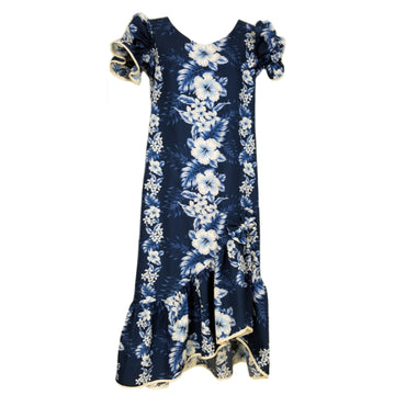 Navy Hibiscus Muumuu with Sleeve