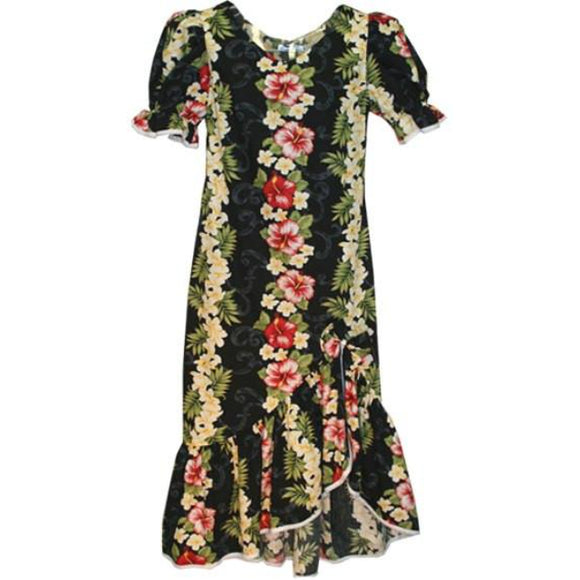 Mid Length Muumuu Hawaiian Dress Black Hibiscus