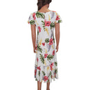 White Hibiscus Flare Sleeve Rayon Dress