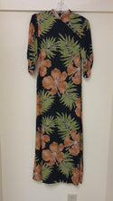 Brown Oriental Hawaiian Dress with Hibiscus Print 2004