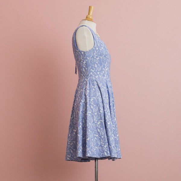 Blue Embosses Floral Print Mini Dress | Blue - Muumuu Outlet