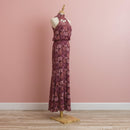 Floral Lace Halter Neck Dark Red Mermaids Dress - Muumuu Outlet