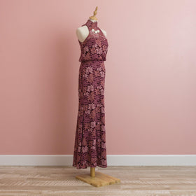 Floral Lace Halter Neck Dark Red Mermaids Dress - Muumuu Outlet