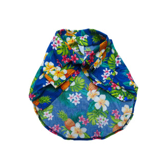 Pet clothing dog's blue Hawaiian print  shirt, pineapple, plumeria colorful print 