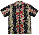 Black Hawaiian Shirt with Red Hibiscus Panel Print-2
