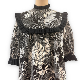 Tiare Hibiscus High Neck Style Black Muumuu 8221