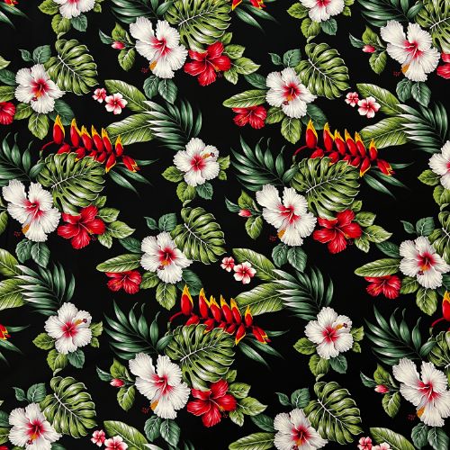 Anthurium Heliconia Hawaiian Fabric | Black