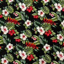 Red & White Hibiscus Heliconia Hawaiian Fabric | Black 0223