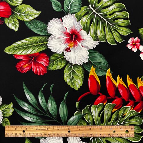 Anthurium Heliconia Hawaiian Fabric | Black - 0