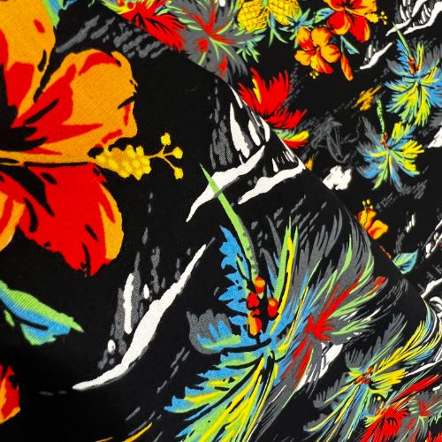 Hibiscus & Palm and Ocean Fabric | Black 0223 BLK-0008C