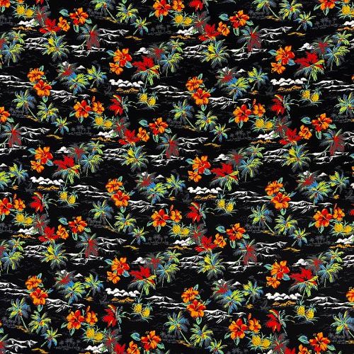 Hibiscus & Palm and Ocean Fabric | Black