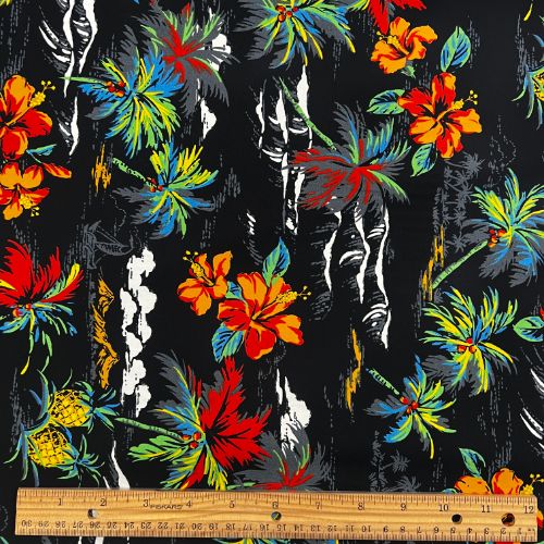 Hibiscus & Palm and Ocean Fabric | Black