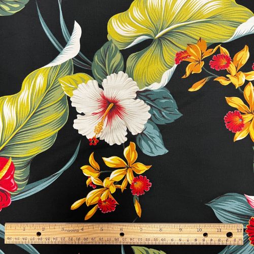 anthurium black vertical border hawaiian Hibiscus & Anthurium Hawaiian Fabric