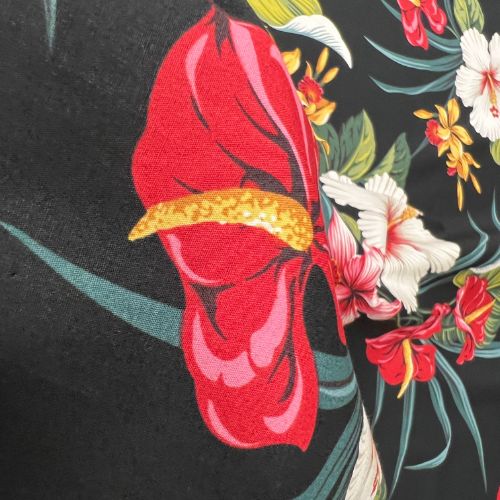Hibiscus & Anthurium Hawaiian Fabric | Black 0223 BLK-0007C