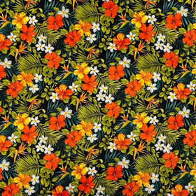 ブルーアンスリウムとオーキッドハワイアンファブリック100％コットン/クロス-BLACK C022BK