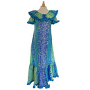 Tropical Lei Flowers Ombre Muumuu Blue