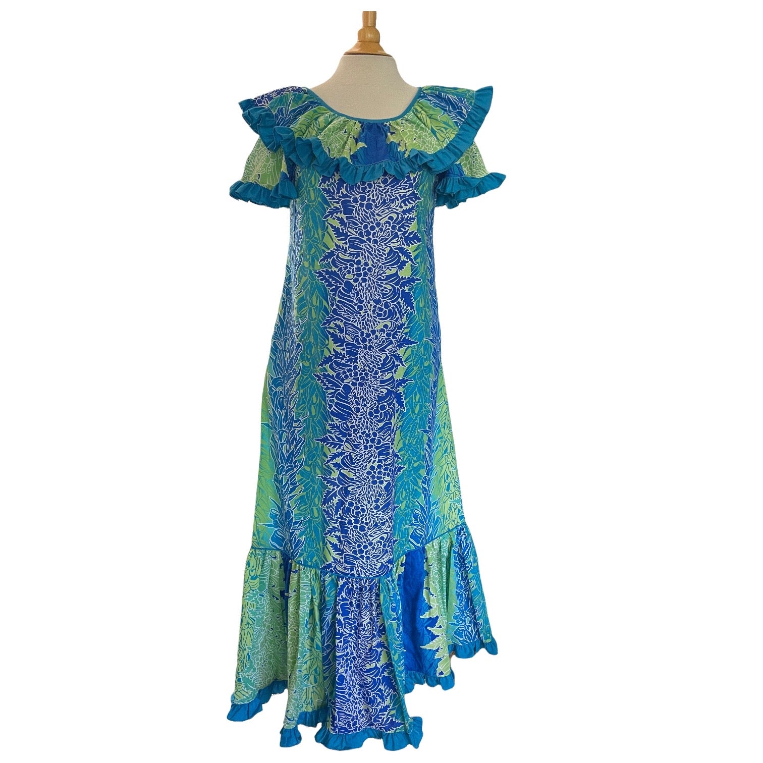 Tropical Lei Flowers Ombre Muumuu - Blue 7378