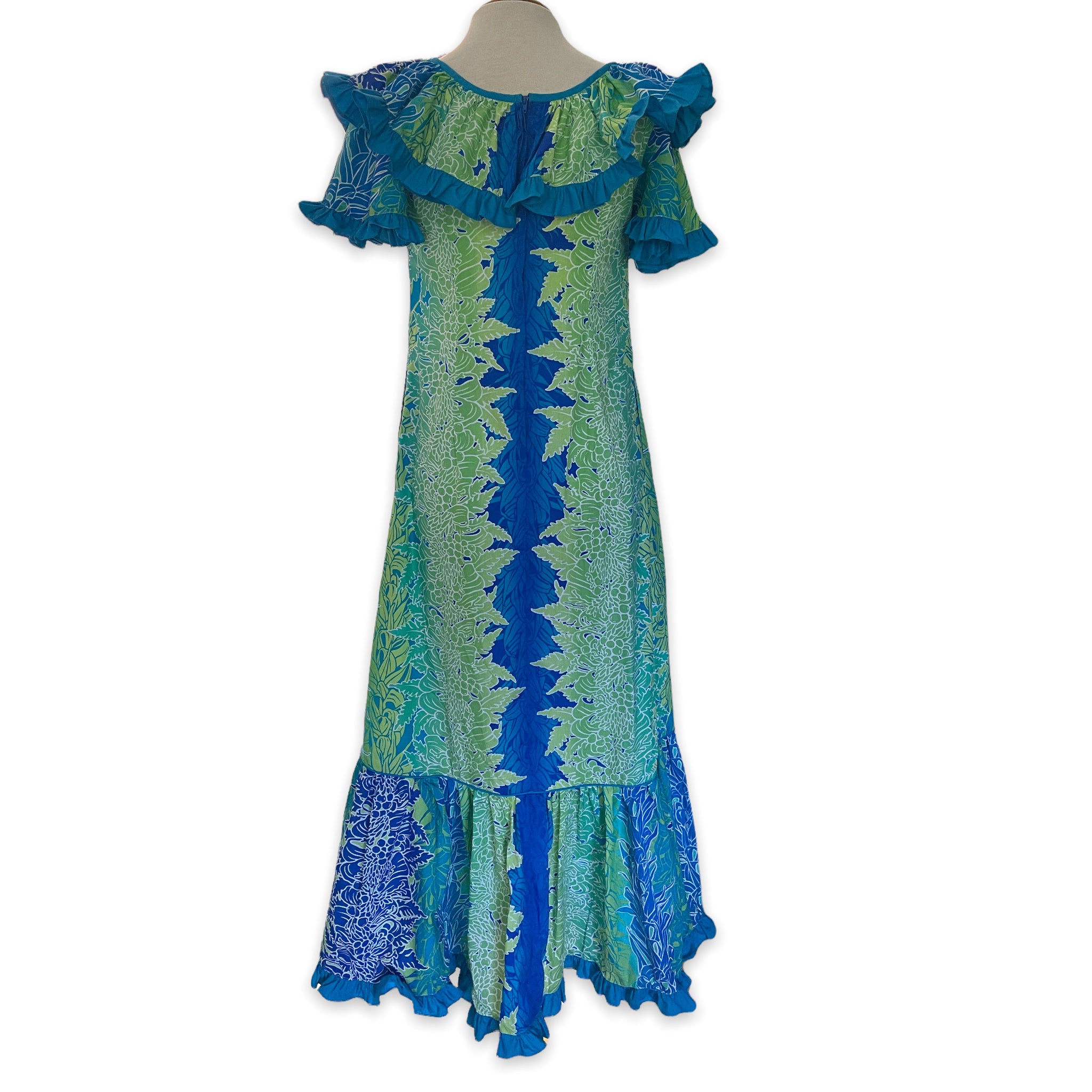 Tropical Lei Flowers Ombre Muumuu - Blue 7378 - 0