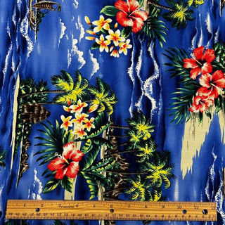 Vintage Like Style Hibiscus & Ocean Fabric | Blue 0223 BLU-0025C
