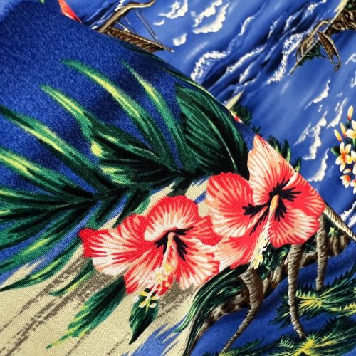 Vintage Like Style Hibiscus & Ocean Fabric | Blue 0223 BLU-0025C