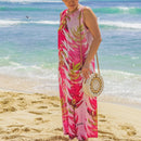 Sabado Design Sleeveless A Line Dress, Red Torch Ginger on Light Pink - Muumuu Outlet