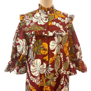 Vintage Inspired Hibiscus Print High Neck Muumuu-Dark Red 8221-1