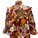 Vintage Inspired Hibiscus Print High Neck Muumuu-Dark Red 8221-2