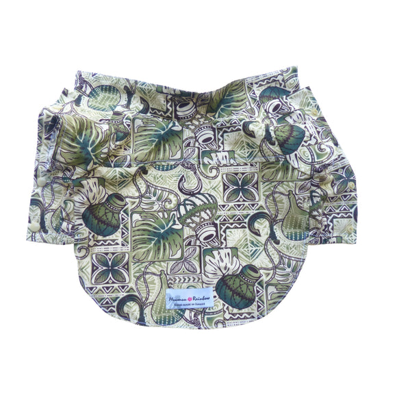 Pet clothing dog's shirt in green ipu, fish hook Hawaiian print, made in Hawaii, by Muumuu Rainbow