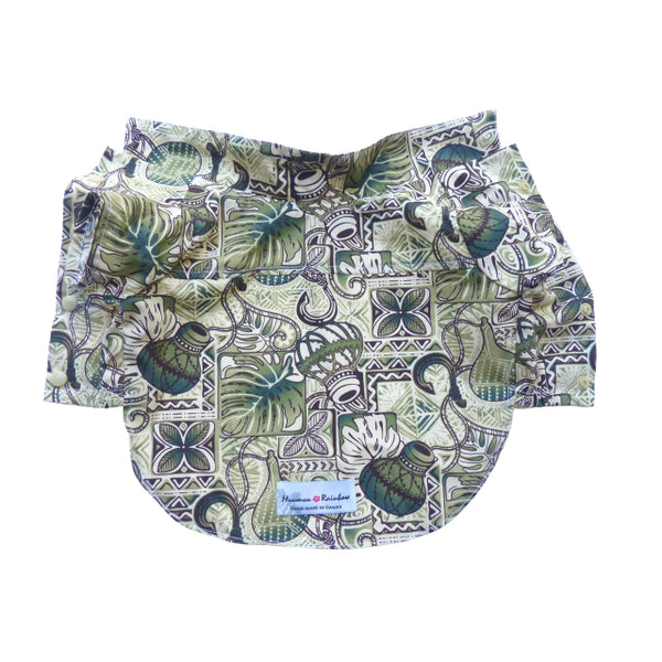 Pet clothing dog's shirt in green ipu, fish hook Hawaiian print, made in Hawaii, by Muumuu Rainbow