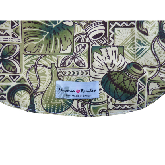 Pet clothing dog's shirt in green ipu, fish hook Hawaiian print, made in Hawaii, by Muumuu Rainbow