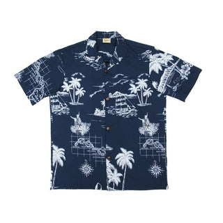 Hawaiian Ocean Map Aloha Shirt | Navy - Muumuu Outlet