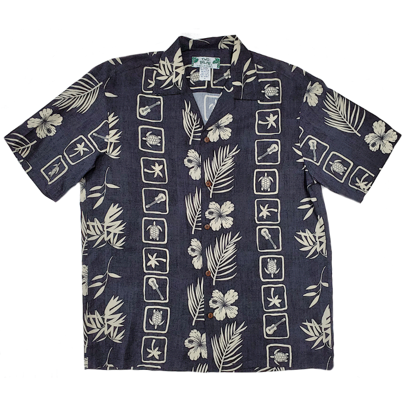 Hawaiian Motif Paradise Rayon Shirt | Black - Muumuu Outlet