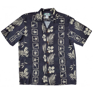 Hawaiian Motif Paradise Rayon Shirt | Black - Muumuu Outlet