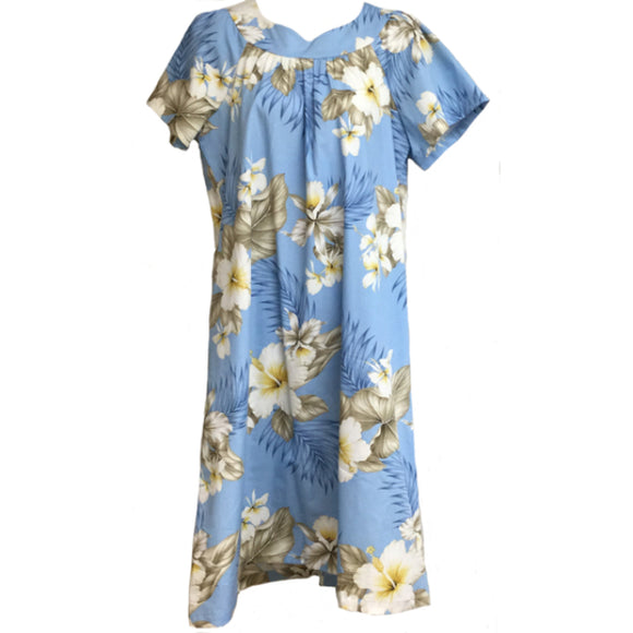 Relaxed Hibiscus Light Blue Muumuu Dress
