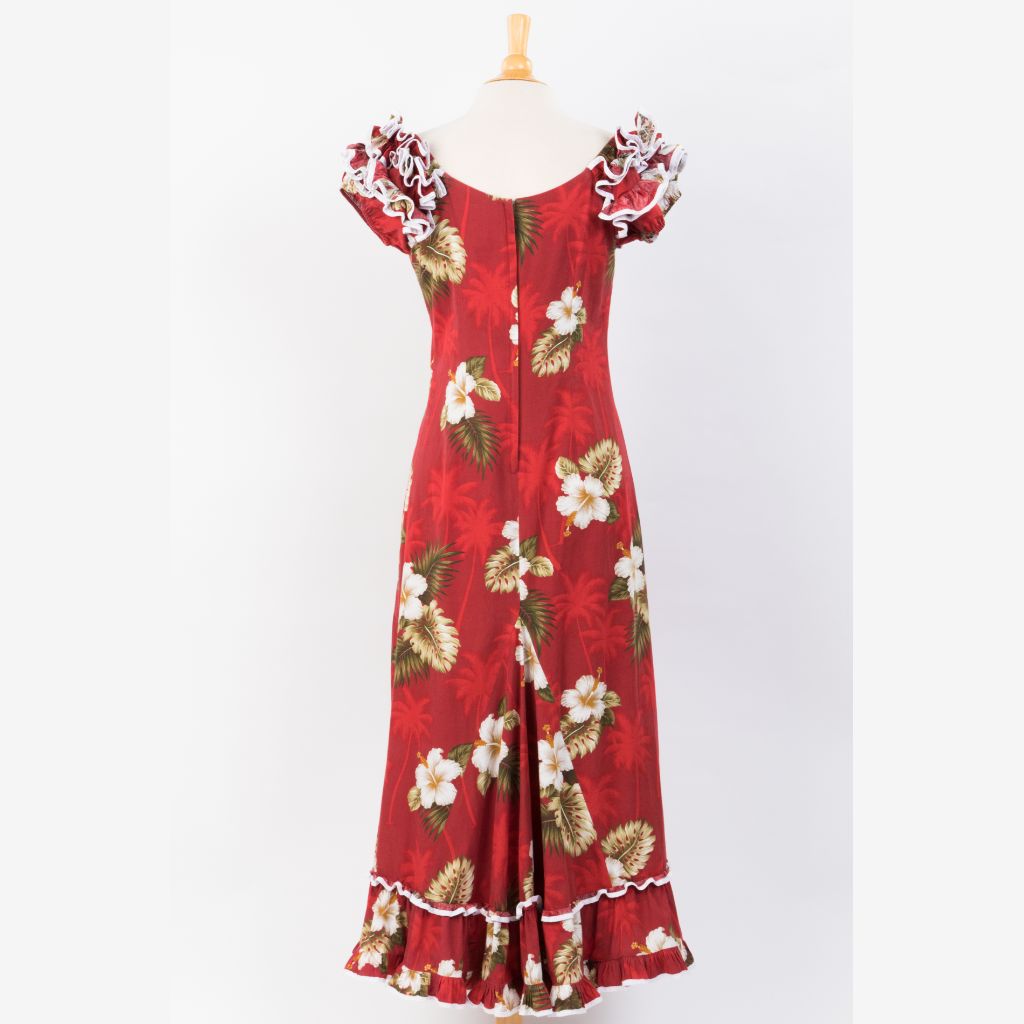 Hibiscus and Palm Tree Family Matching Gorgeous Ruffle Hawaiian Dress