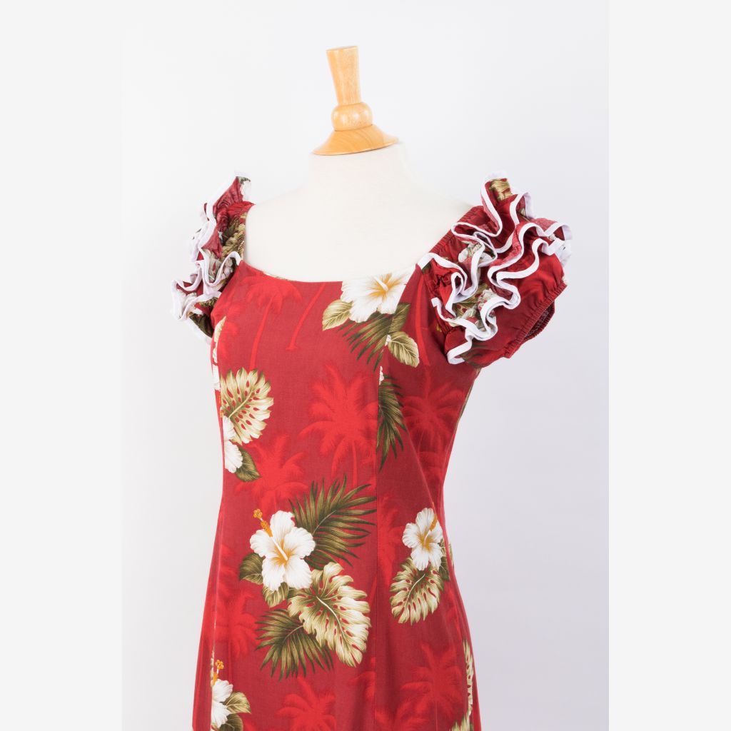 Hibiscus and Palm Tree Family Matching Gorgeous Ruffle Hawaiian Dress