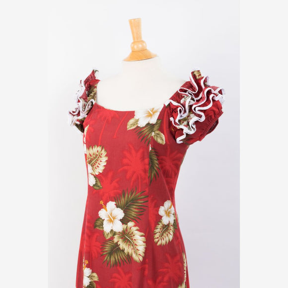 Hibiscus and Palm Tree Family Matching Gorgeous Ruffle Hawaiian Dress