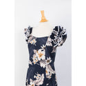 Dark Navy Hibiscus Long Muumuu Hawaiian Dress ruffle sleeve