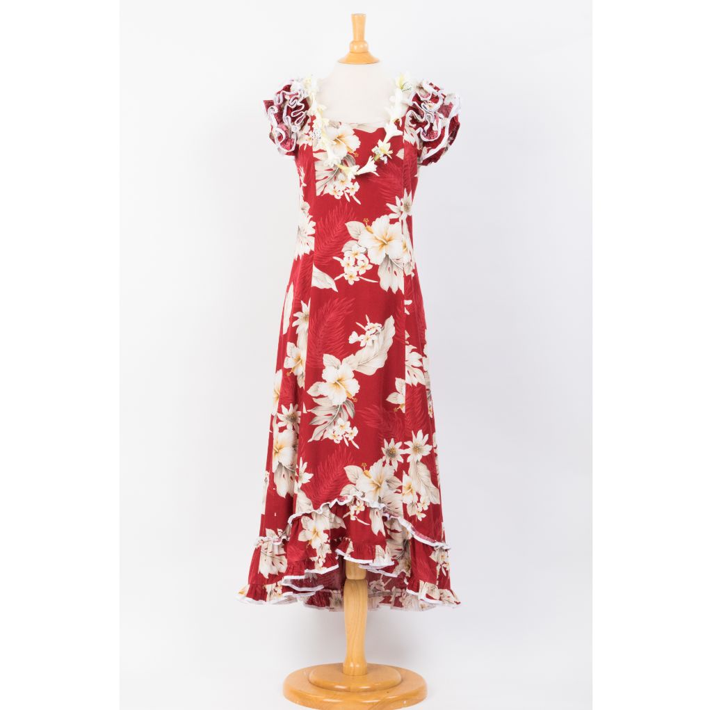 Red Hibiscus Long Muumuu Hawaiian Dress