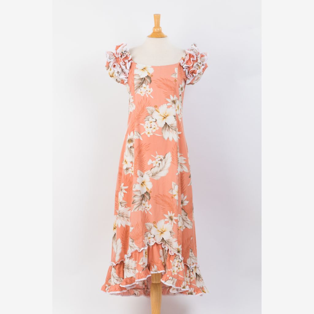 Peach Hawaiian Long Muumuu Dress