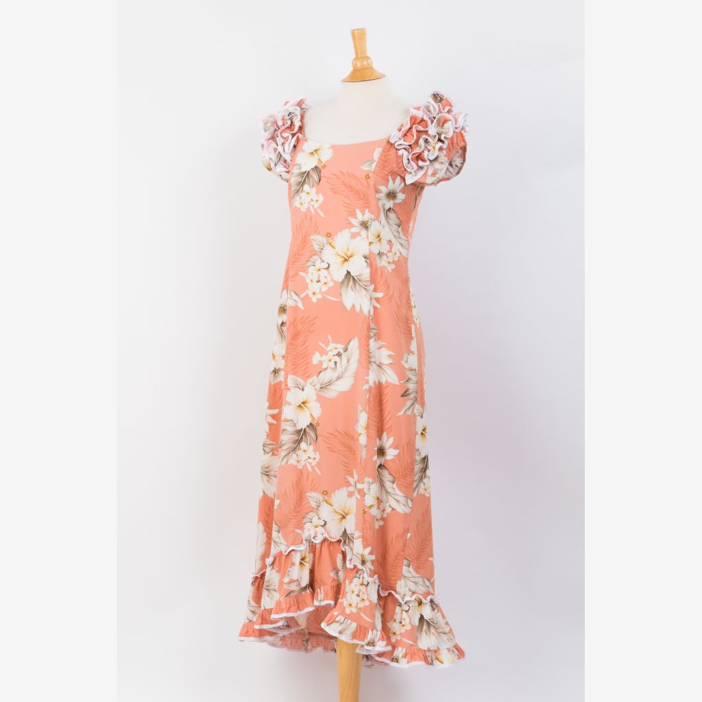 Peach Hawaiian Long Muumuu Dress