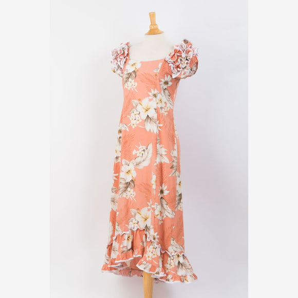 Peach Hawaiian Long Muumuu Dress