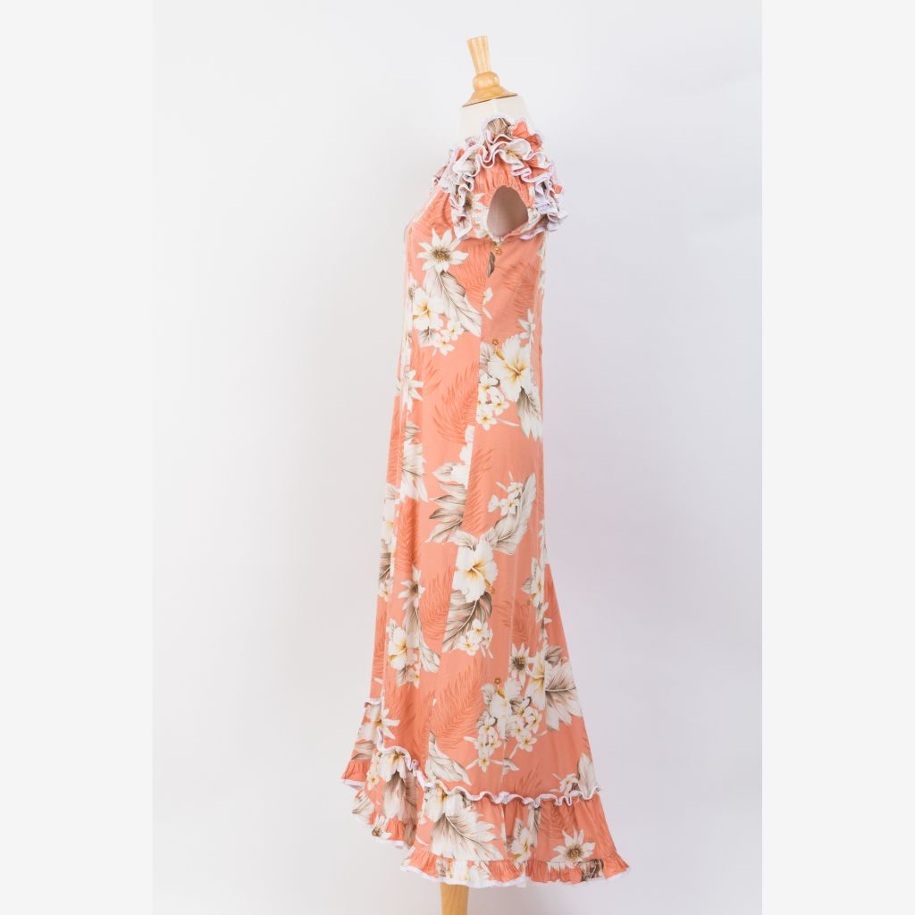 Peach Hawaiian Long Muumuu Dress