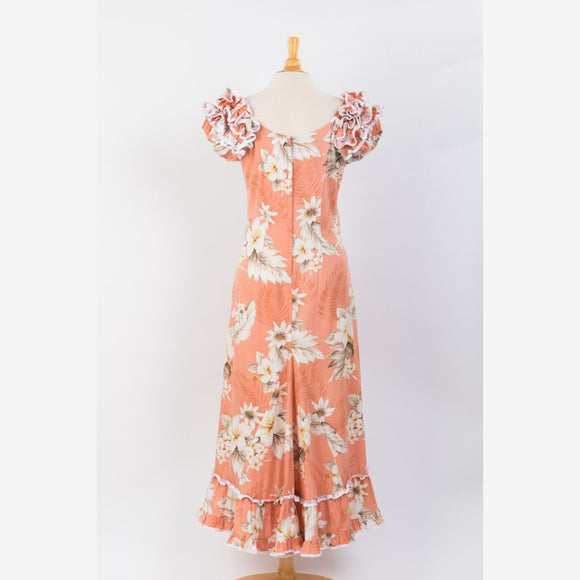 Peach Hawaiian Long Muumuu Dress