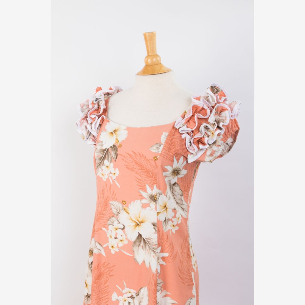 Peach Hawaiian Long Muumuu Dress